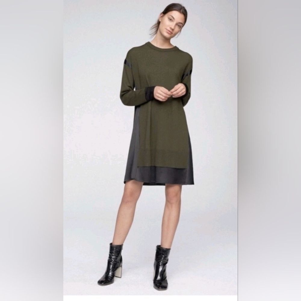 Rag And Bone Merino Wool And Silk Color block Olive And Black Sweater Dress XXS